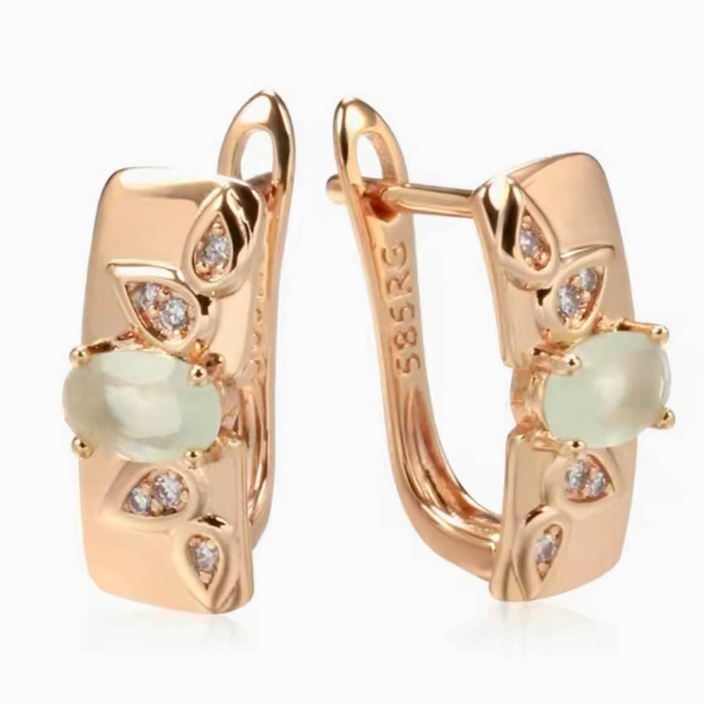 Pretty 585 RG Green and Clear Natural Gems Zircon Hoop Earrings in Rose Gold - Picture 4 of 9